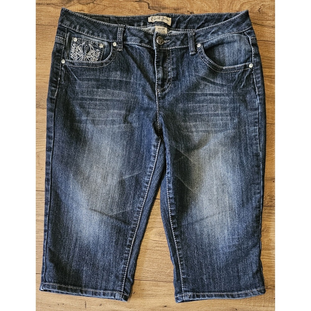 Earl Jean Women's Bermuda Shorts Dark Wash Embellished Pockets  Size 12P (33x15)